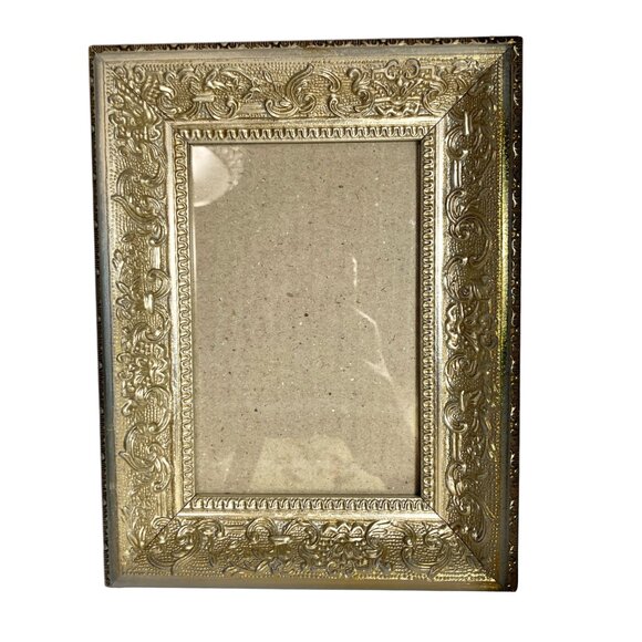 Vintage Art Deco Gold Tone Wood Fleur de Lis Picture Frame 4X6" Photo Ornate - Picture 1 of 11